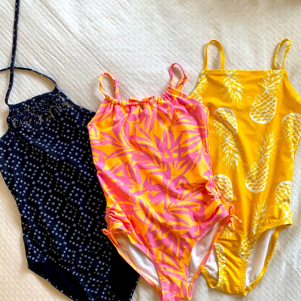 Swimsuits. Old navy. Black, yellow with pineapples NWOT, pink & orange NWOT